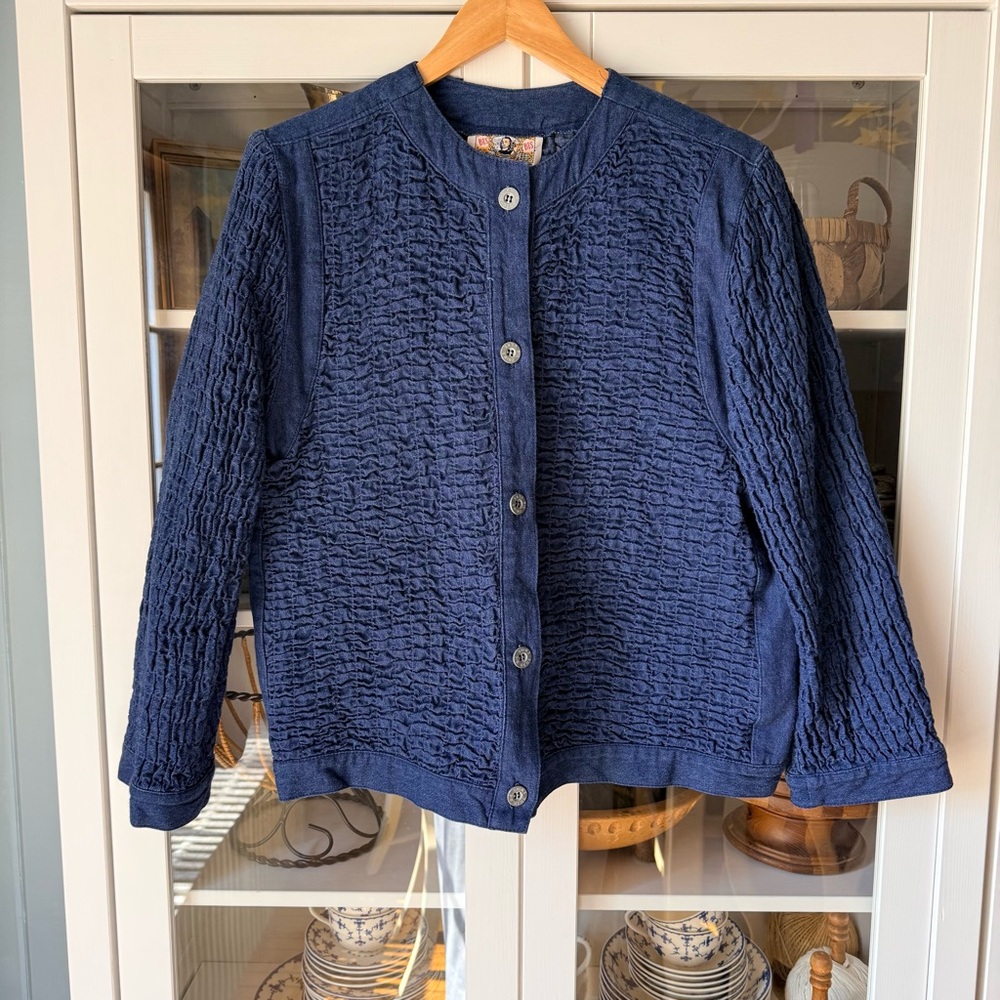 Vintage Shirred Cotton Denim Jacket